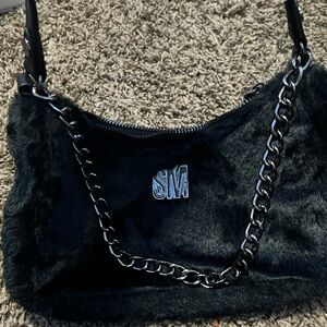 Black Faux Fur Shoulder Bag